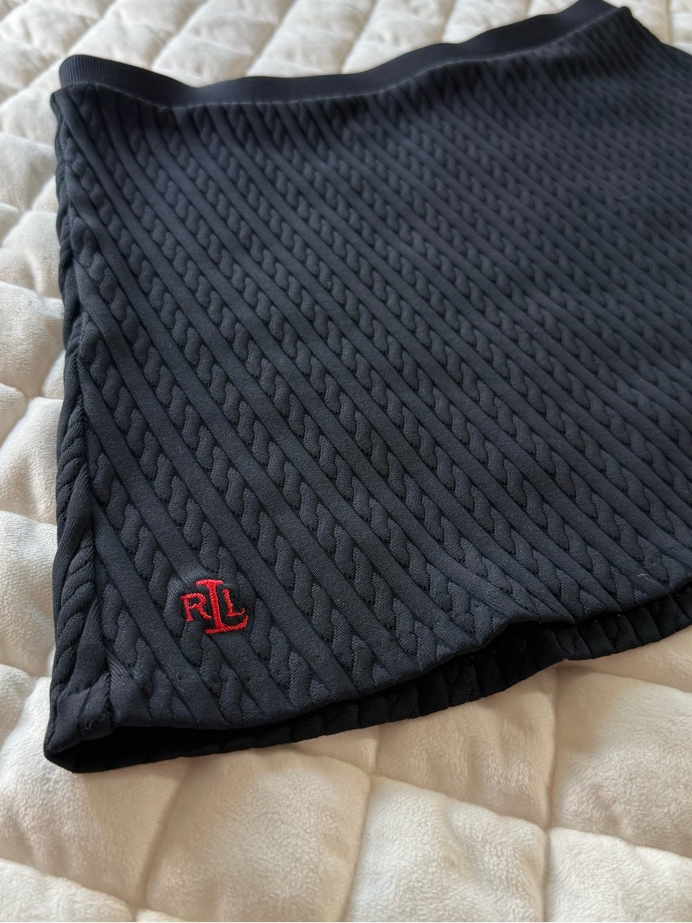 Vintage 90s Lauren Ralph Lauren Cable Knit Swim Coverup Mini Skirt Black Small